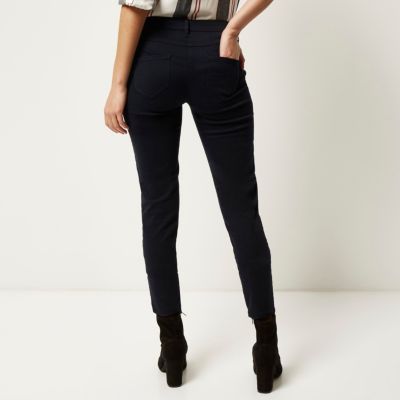 Navy twill zip skinny trousers